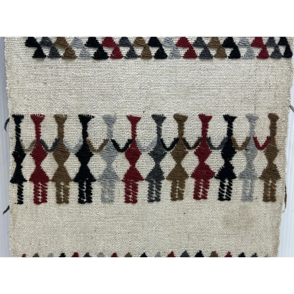 Vintage Mexican Hand Woven Wool‎ Tapestry Folk Art Geometric Anthropomorphic